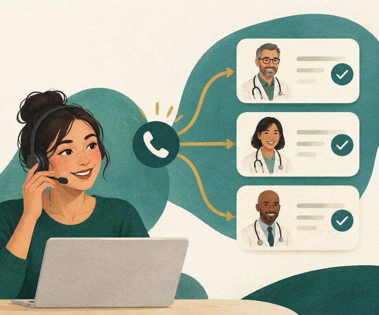 A team member on the phone confirming three doctors who take your plan